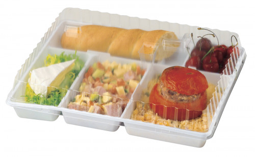 Couvercle plateau repas rectangulaire transparent plastique 32,4x26,4 cm Alphaform (25 pièces)