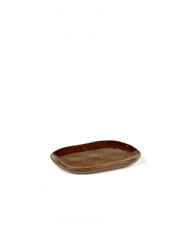 Assiette plate rectangulaire brun grès 9,8x6,5 cm Merci Serax