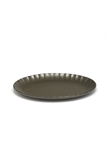Assiette plate ovale vert grès 25x17,5 cm Inku Serax