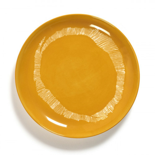 Assiette plate rond sunny yellow - stripes blanc grès Ø 19 cm Feast By Ottolenghi Serax