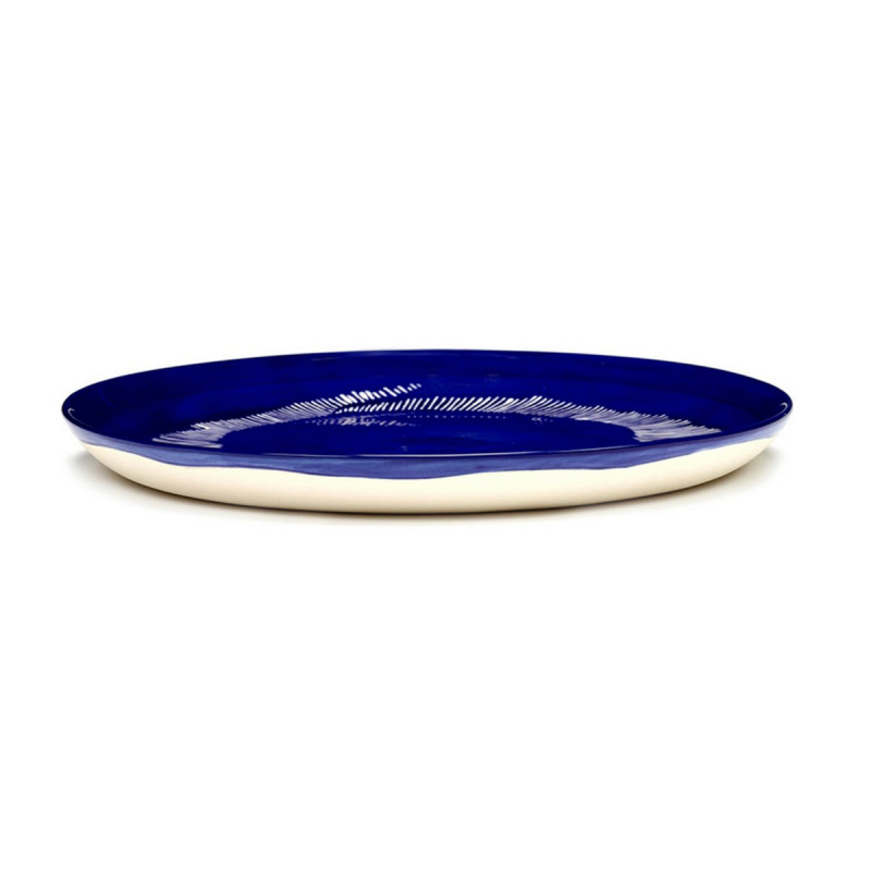 Assiette plate rond lapis lazuli swirl - stripes blancs grès Ø 22,5 cm Feast By Ottolenghi Serax