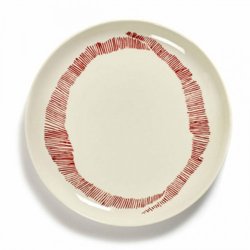 Assiette plate rond blanc swirl - stripes rouge grès Ø 22,5 cm Feast By Ottolenghi Serax