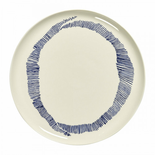 Assiette plate rond blanc swirl - stripes bleu grès Ø 35 cm Feast By Ottolenghi Serax