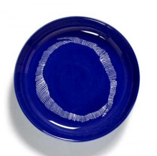 Assiette plate rond lapis lazuli swirl - stripes blancs grès Ø 22 cm Feast By Ottolenghi Serax