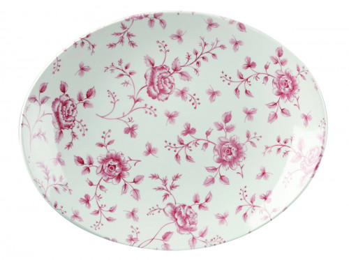 Assiette plate ovale Rose Chintz Cranberry porcelaine 31,7x25,5 cm Vintage Prints Churchill