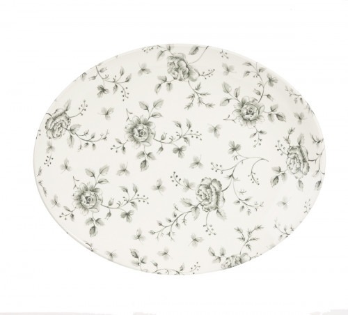 Assiette plate ovale Rose Chintz Gris porcelaine 31,7x25,5 cm Vintage Prints Churchill