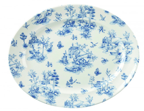 Plat ovale Toile Prague Blue porcelaine 36,5 cm Vintage Prints Churchill