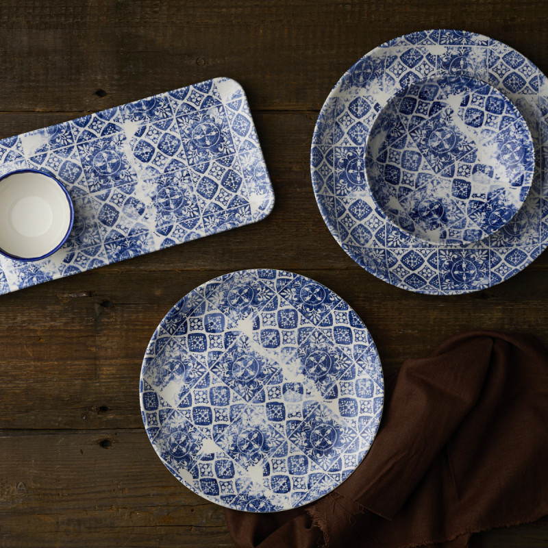 Assiette plate rectangulaire bleu porcelaine 35x16 cm Porto Dudson